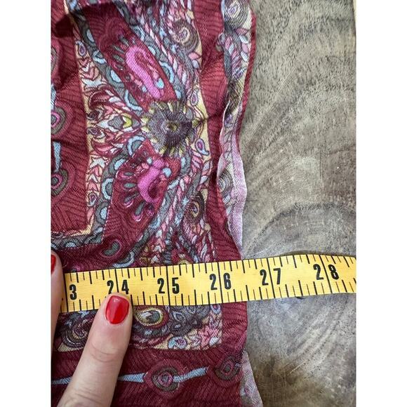 Vintage Paisley Fringe Scarf Red Gray Boho Chic Lightweight Wrap Shawl - Picture 4 of 5
